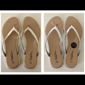 NWOT gold & silver flip flops